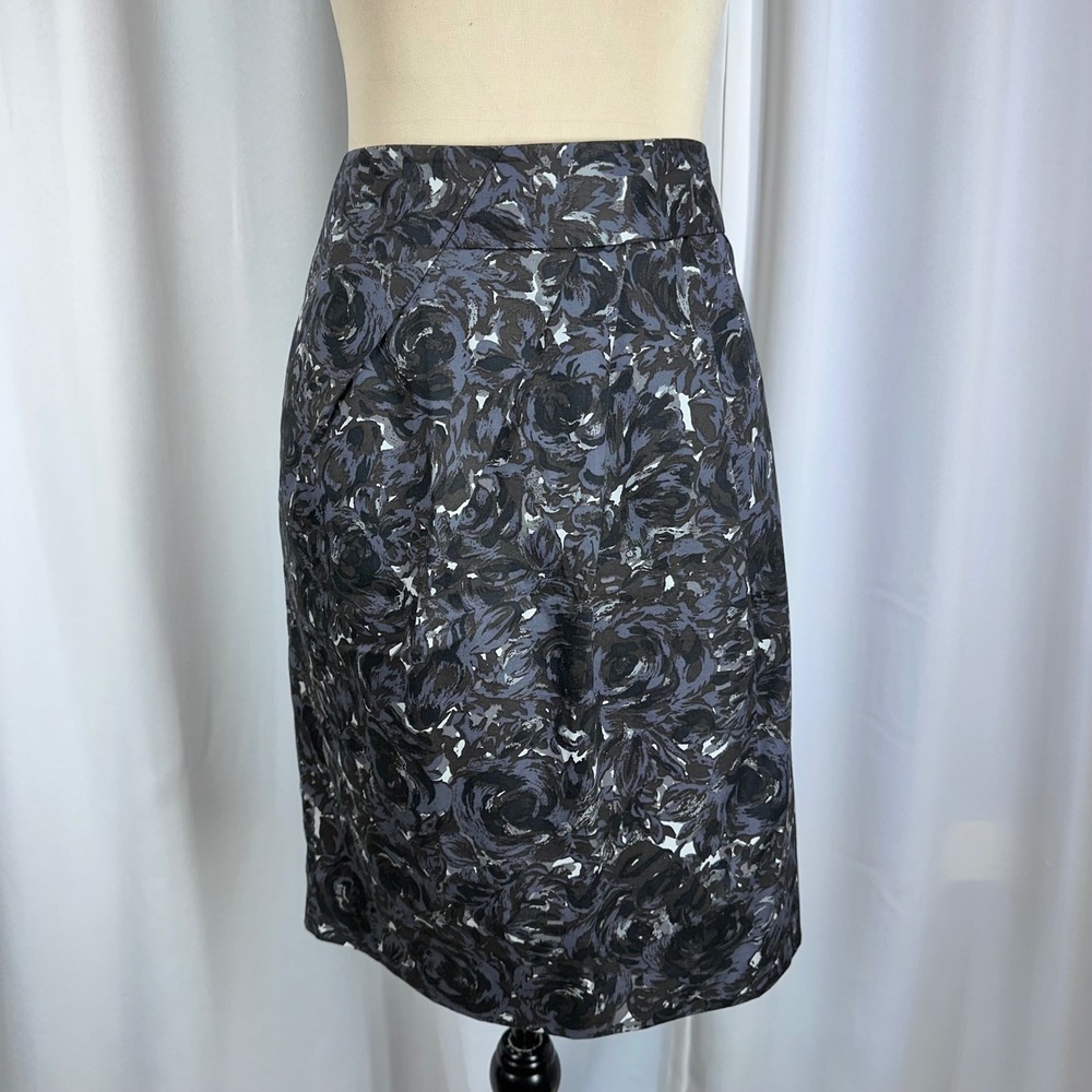Ann Taylor‎ LOFT Women Grey Blue Floral Rose Pencil Skirt Size 10 Lined Career